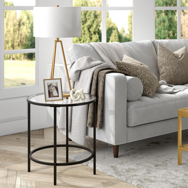 Homeroots 22" Black And Clear Glass And Steel Round End Table   543829