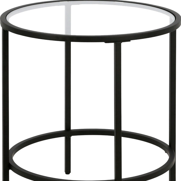 Homeroots 22" Black And Clear Glass And Steel Round End Table   543829