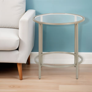 Homeroots 22" Silver And Clear Glass And Steel Round End Table   543830