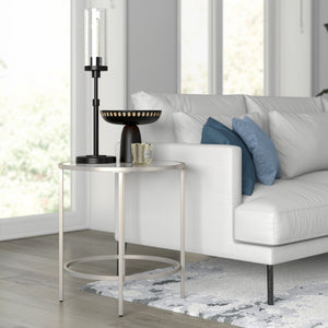 Homeroots 22" Silver And Clear Glass And Steel Round End Table   543830