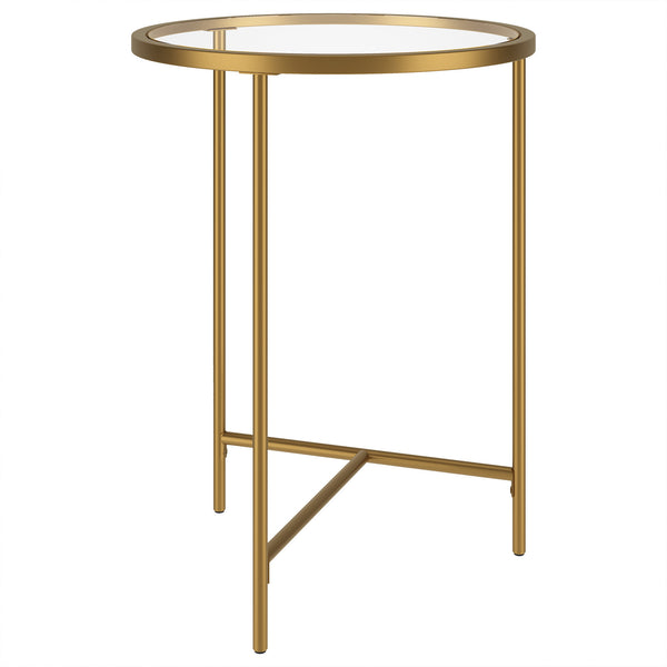 Homeroots 24" Gold And Clear Glass And Steel Round End Table   543831