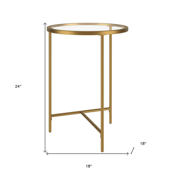 Homeroots 24" Gold And Clear Glass And Steel Round End Table   543831