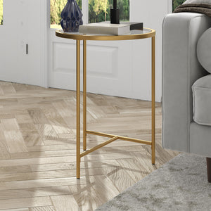 Homeroots 24" Gold And Clear Glass And Steel Round End Table   543831