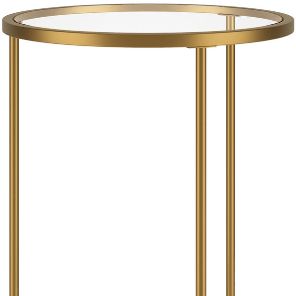 Homeroots 24" Gold And Clear Glass And Steel Round End Table   543831