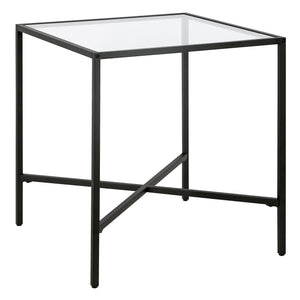 Homeroots 22" Black And Clear Glass And Steel Square End Table   543835