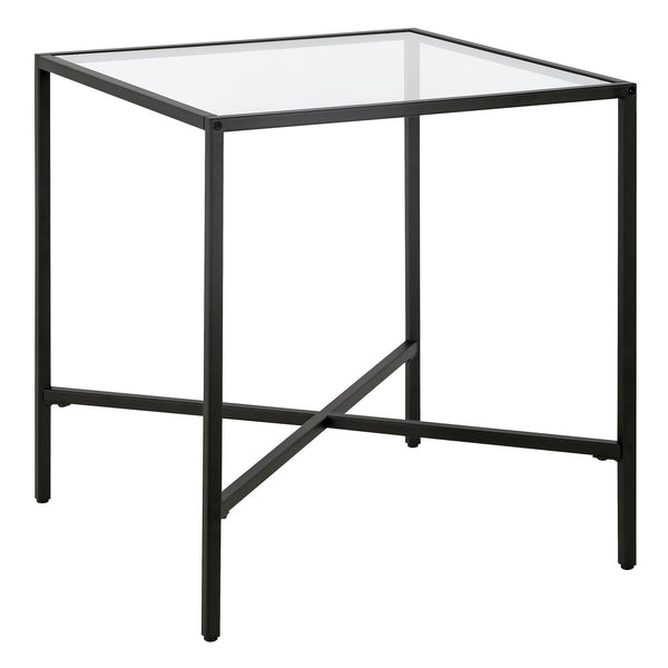 Homeroots 22" Black And Clear Glass And Steel Square End Table   543835