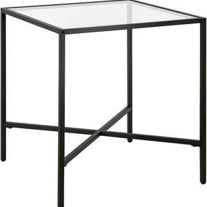 Homeroots 22" Black And Clear Glass And Steel Square End Table   543835