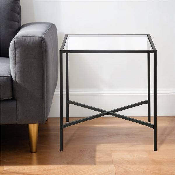 Homeroots 22" Black And Clear Glass And Steel Square End Table   543835