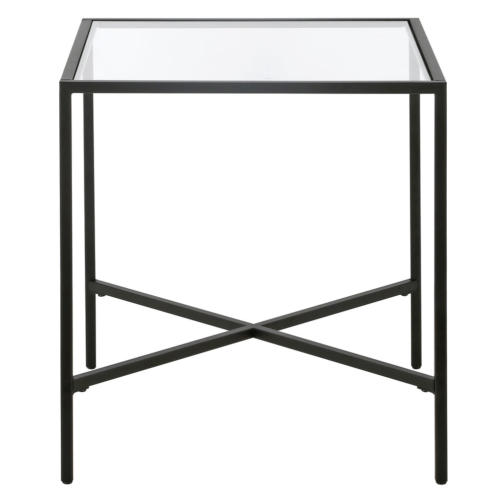 Homeroots 22" Black And Clear Glass And Steel Square End Table   543835