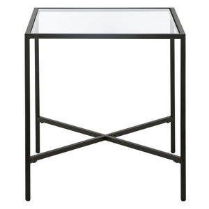 Homeroots 22" Black And Clear Glass And Steel Square End Table   543835