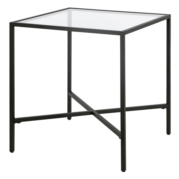 Homeroots 22" Black And Clear Glass And Steel Square End Table   543835