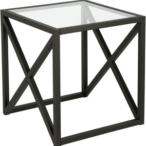 Homeroots 22" Black And Clear Glass And Steel Square End Table   543838