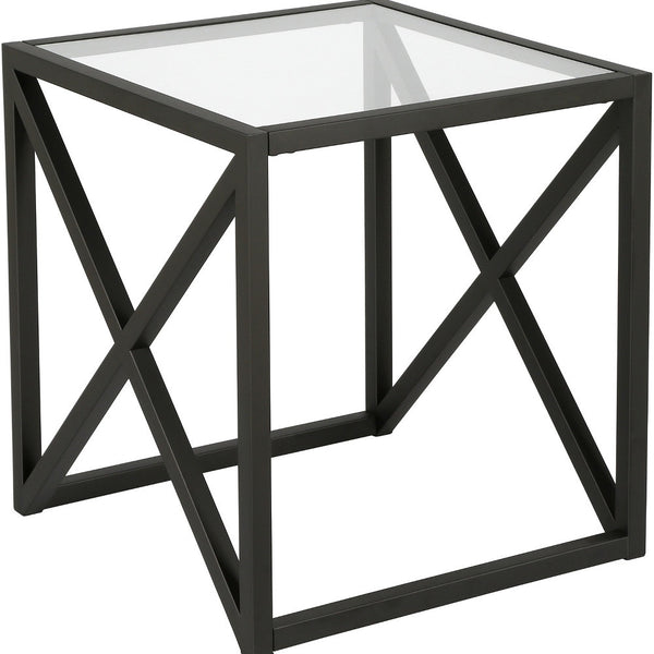 Homeroots 22" Black And Clear Glass And Steel Square End Table   543838