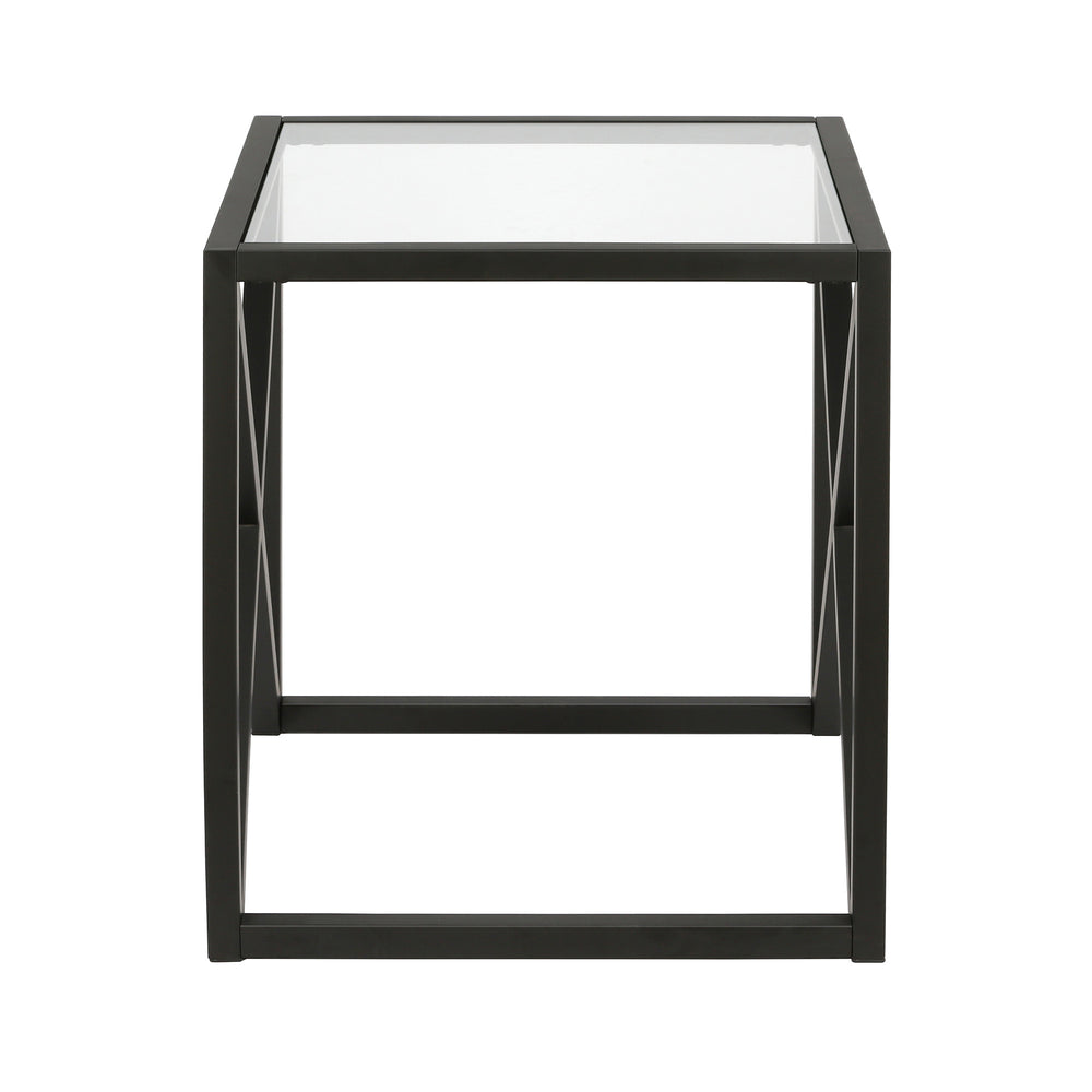 Homeroots 22" Black And Clear Glass And Steel Square End Table   543838