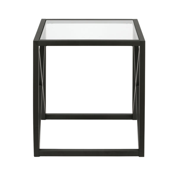 Homeroots 22" Black And Clear Glass And Steel Square End Table   543838
