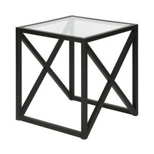 Homeroots 22" Black And Clear Glass And Steel Square End Table   543838