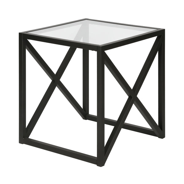 Homeroots 22" Black And Clear Glass And Steel Square End Table   543838