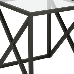 Homeroots 22" Black And Clear Glass And Steel Square End Table   543838