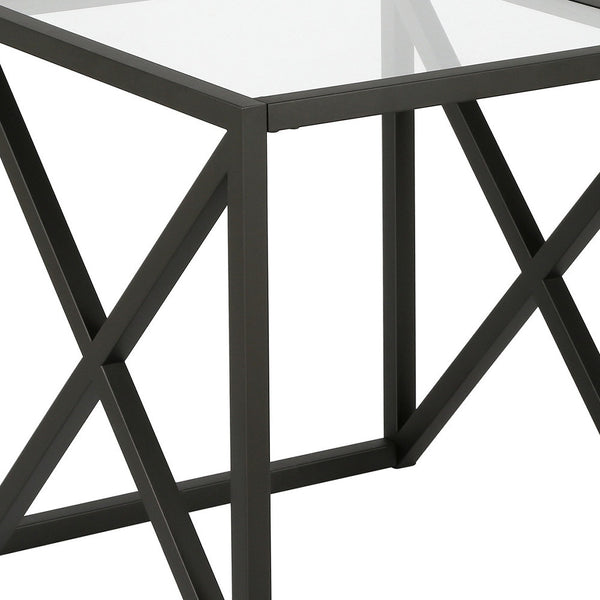 Homeroots 22" Black And Clear Glass And Steel Square End Table   543838