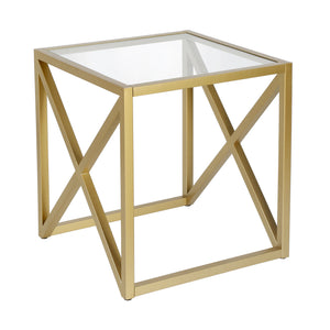 Homeroots 22" Brass And Clear Glass And Steel Square End Table   543839