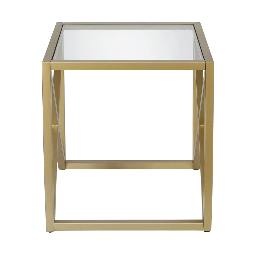 Homeroots 22" Brass And Clear Glass And Steel Square End Table   543839