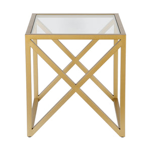 Homeroots 22" Brass And Clear Glass And Steel Square End Table   543839