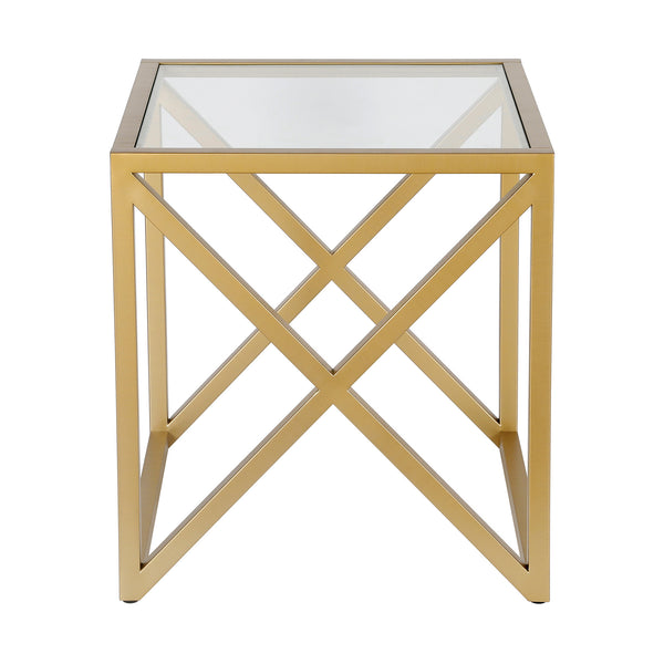 Homeroots 22" Brass And Clear Glass And Steel Square End Table   543839