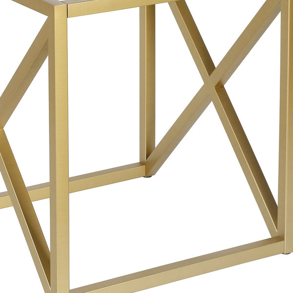 Homeroots 22" Brass And Clear Glass And Steel Square End Table   543839