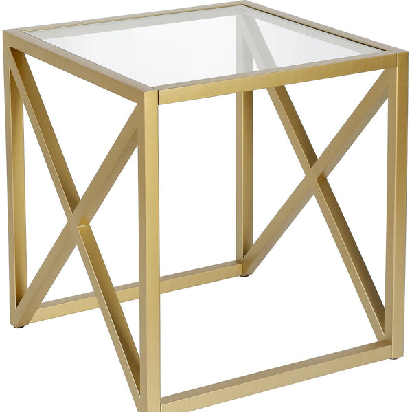Homeroots 22" Brass And Clear Glass And Steel Square End Table   543839