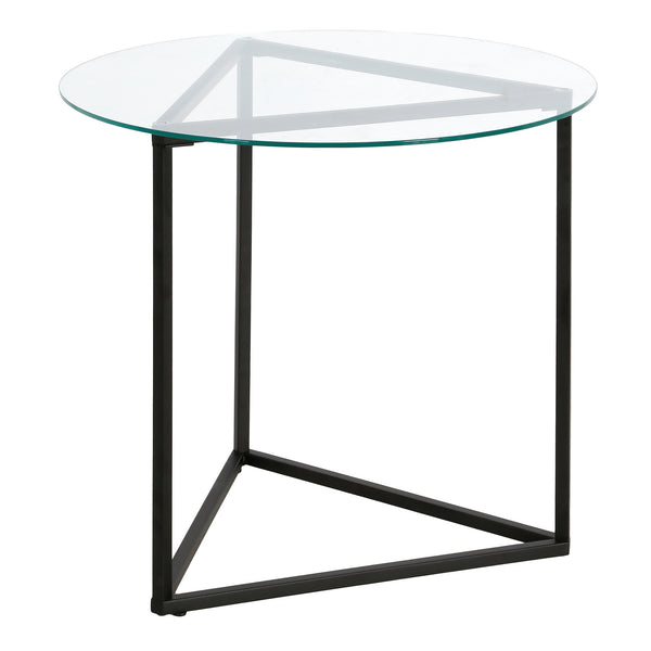 Homeroots 22" Black And Clear Glass And Steel Round End Table   543840