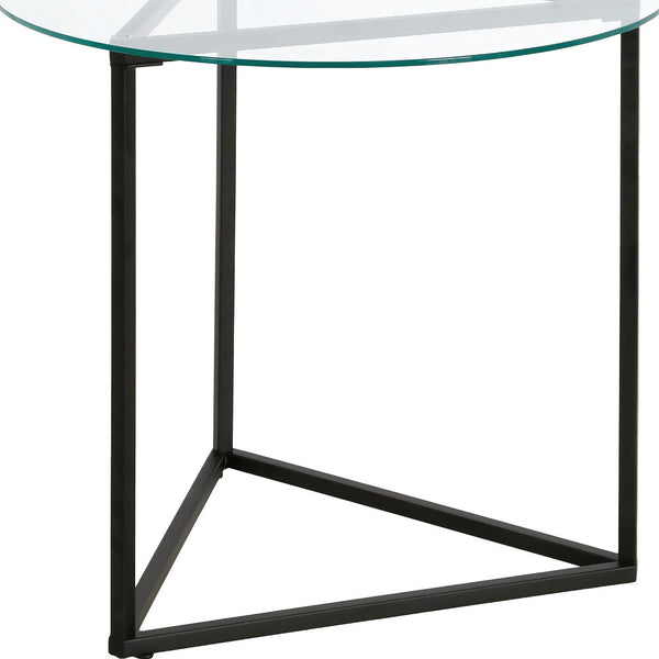 Homeroots 22" Black And Clear Glass And Steel Round End Table   543840