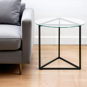 Homeroots 22" Black And Clear Glass And Steel Round End Table   543840