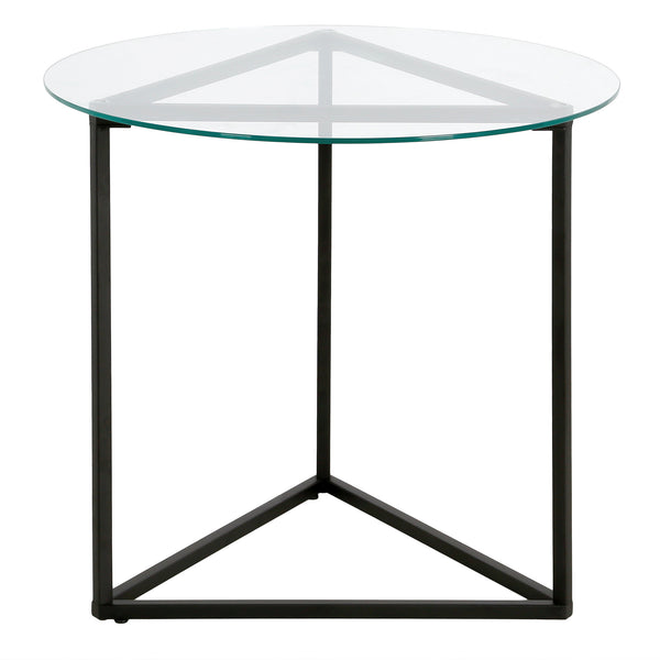 Homeroots 22" Black And Clear Glass And Steel Round End Table   543840