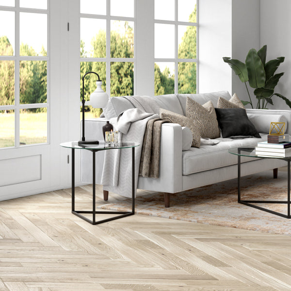 Homeroots 22" Black And Clear Glass And Steel Round End Table   543840