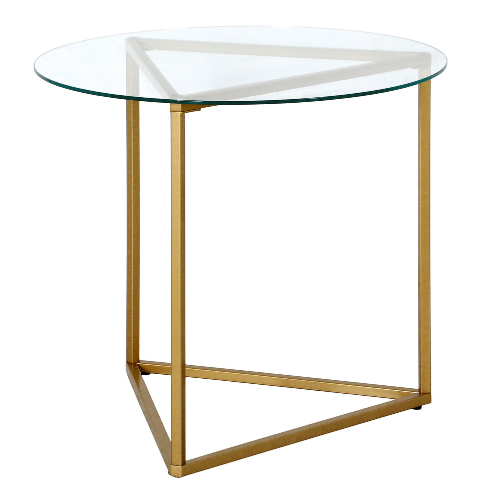 Homeroots 22" Brass And Clear Glass And Steel Round End Table   543841