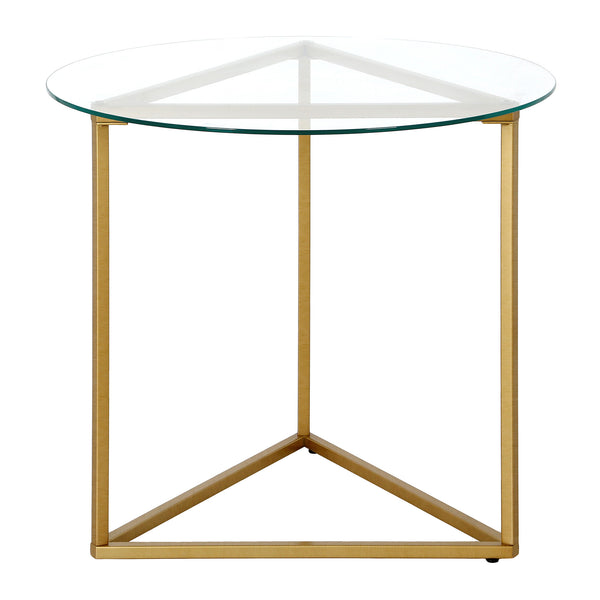 Homeroots 22" Brass And Clear Glass And Steel Round End Table   543841