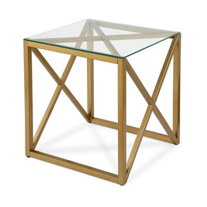 Homeroots 22" Brass And Clear Glass And Steel Square End Table   543843