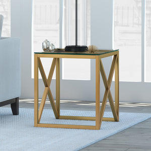 Homeroots 22" Brass And Clear Glass And Steel Square End Table   543843