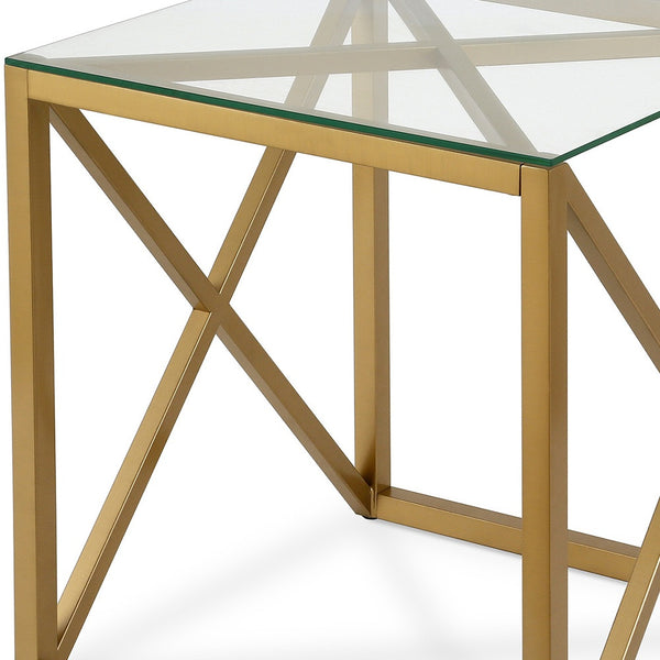 Homeroots 22" Brass And Clear Glass And Steel Square End Table   543843