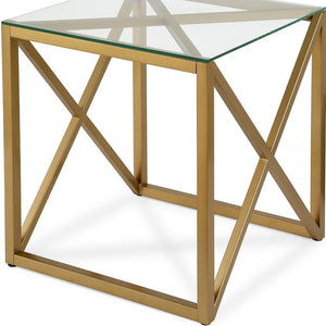 Homeroots 22" Brass And Clear Glass And Steel Square End Table   543843