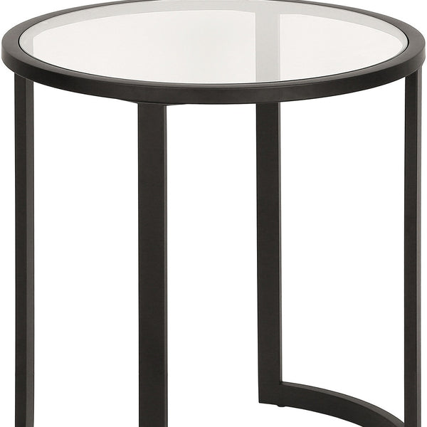 Homeroots 22" Black And Clear Glass And Steel Round End Table   543845