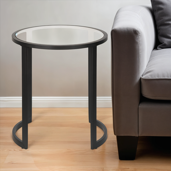 Homeroots 22" Black And Clear Glass And Steel Round End Table   543845