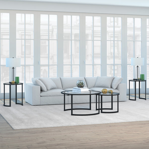 Homeroots 22" Black And Clear Glass And Steel Round End Table   543845