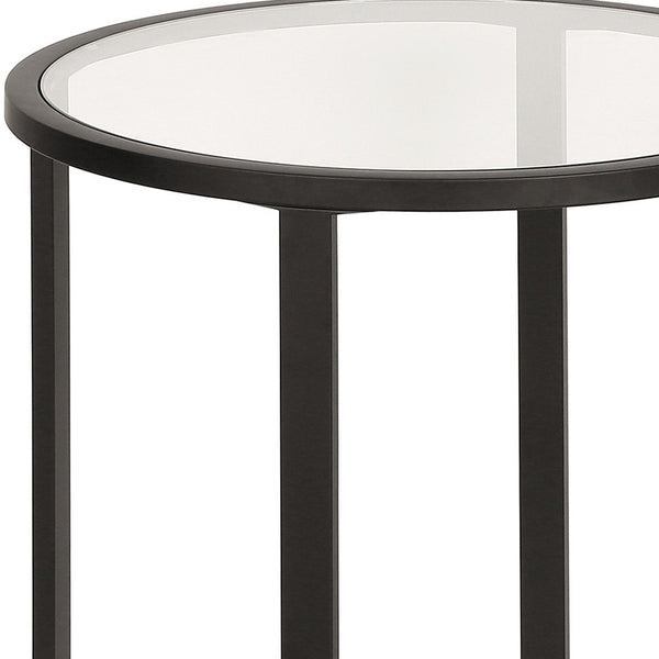 Homeroots 22" Black And Clear Glass And Steel Round End Table   543845