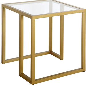 Homeroots 22" Brass And Clear Glass And Steel Square End Table   543846