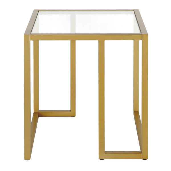 Homeroots 22" Brass And Clear Glass And Steel Square End Table   543846