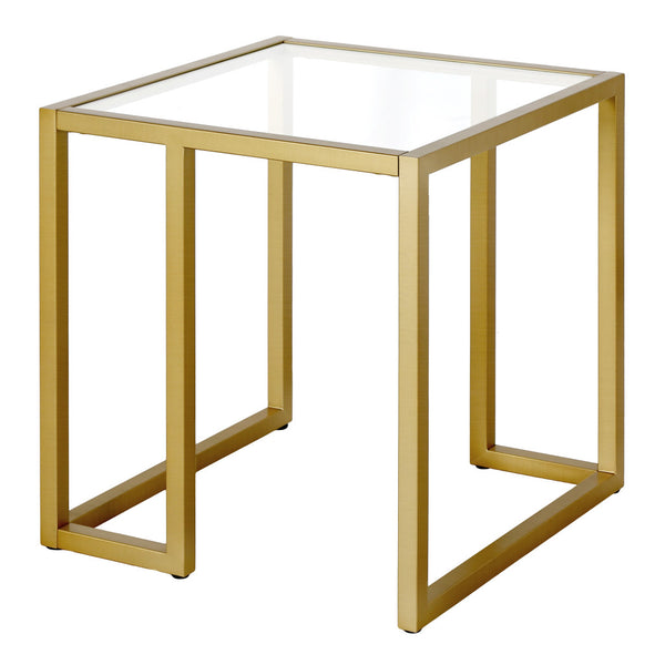 Homeroots 22" Brass And Clear Glass And Steel Square End Table   543846