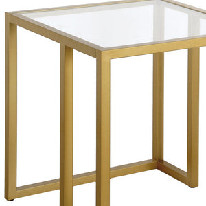 Homeroots 22" Brass And Clear Glass And Steel Square End Table   543846