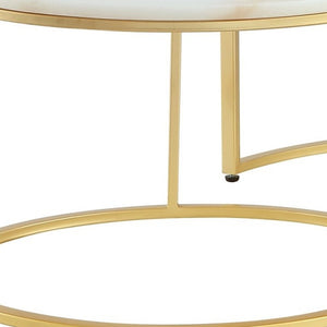 Homeroots Set Of Two 31" White And Gold Genuine Marble And Iron Round Nested Coffee Tables Gold  543849