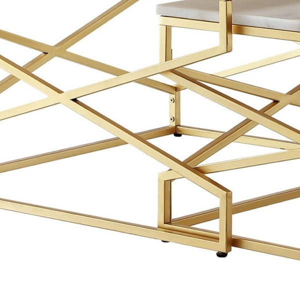 HomeRoots Set of Two Elegant White Marble and Gold Iron Nested Coffee Tables for Modern Living Spaces 543851